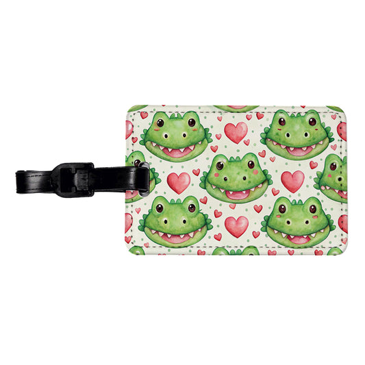 Cute Crocodile Alligator Faces Hearts Travel Faux Leather Luggage Tag