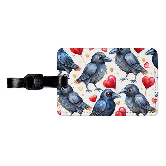 Cute Crows Hearts Watercolor Travel Faux Leather Luggage Tag