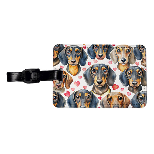 Cute Dachshund Dog Faces Hearts Travel Faux Leather Luggage Tag