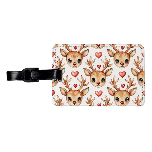 Cute Deer Faces Hearts Watercolor Travel Faux Leather Luggage Tag