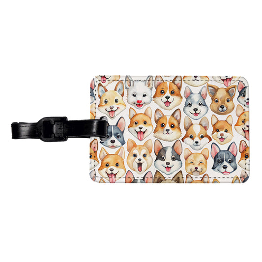 Cute Dog Faces Watercolor Travel Faux Leather Luggage Tag