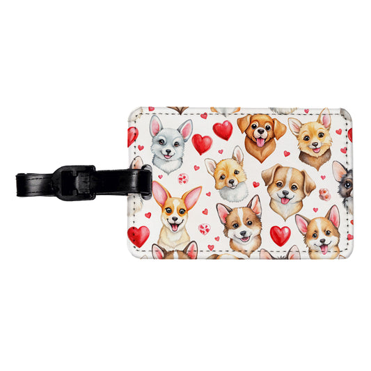 Cute Dogs Hearts Watercolor Travel Faux Leather Luggage Tag