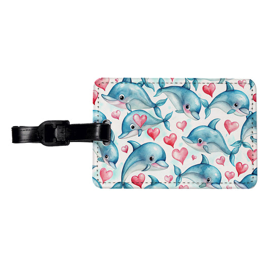 Cute Dolphin Faces Hearts Travel Faux Leather Luggage Tag