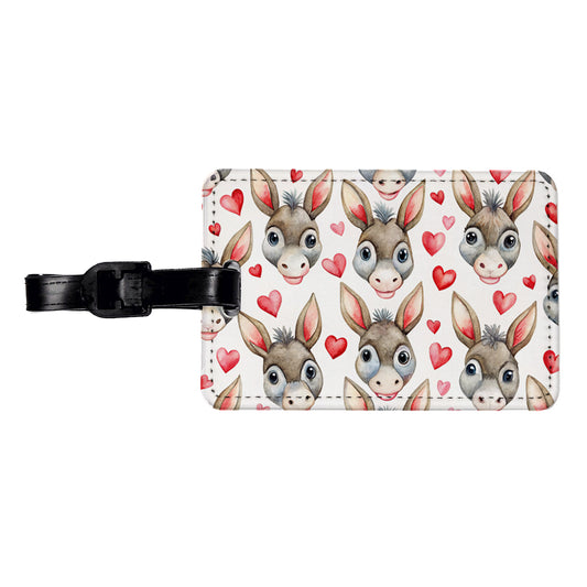 Cute Donkey Faces Hearts Watercolor Travel Faux Leather Luggage Tag