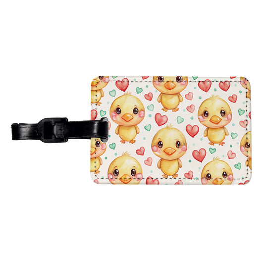 Cute Ducks Hearts Watercolor Travel Faux Leather Luggage Tag