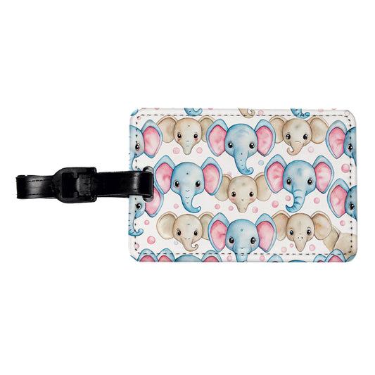 Cute Elephant Faces Watercolor Travel Faux Leather Luggage Tag