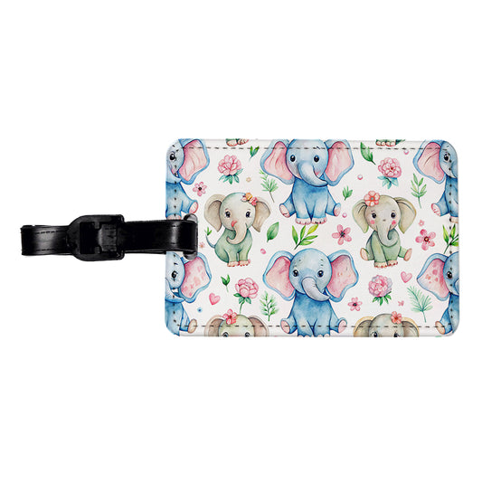 Cute Elephants Hearts Watercolor Travel Faux Leather Luggage Tag