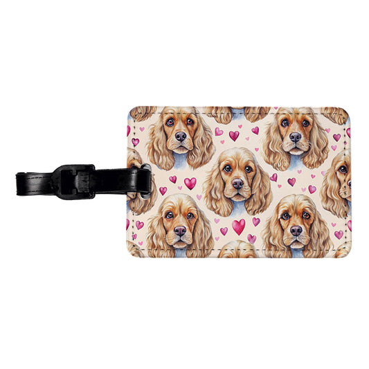 Cute English Cocker Spaniel Dog Faces Travel Faux Leather Luggage Tag