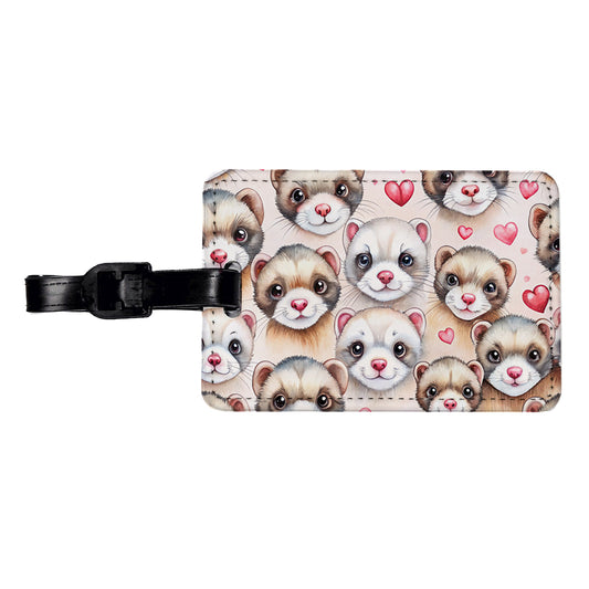 Cute Ferret Faces Hearts Watercolor Travel Faux Leather Luggage Tag