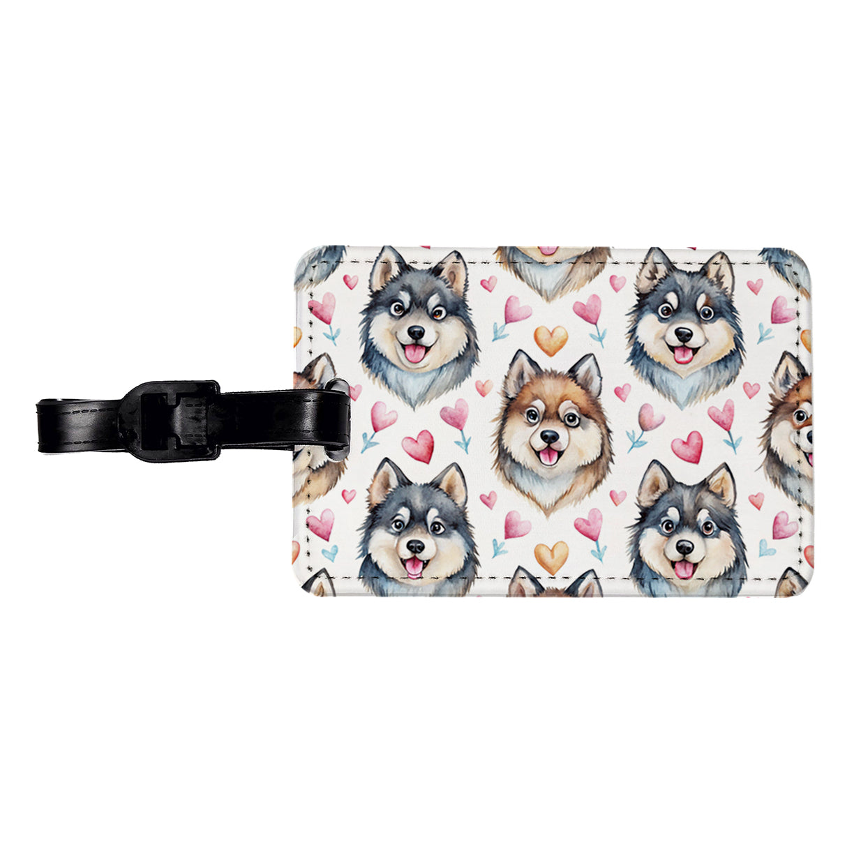 Cute Finnish Lapphund Dog Faces Travel Faux Leather Luggage Tag