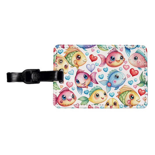 Cute Fish Faces Hearts Watercolor Travel Faux Leather Luggage Tag