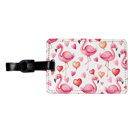 Cute Flamingos Hearts Watercolor Travel Faux Leather Luggage Tag