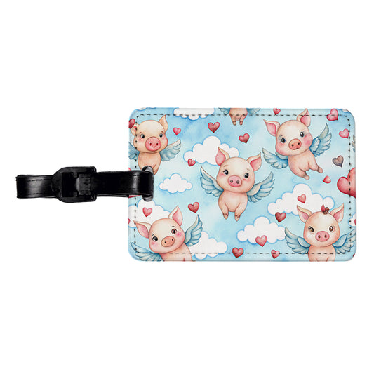 Cute Flying Pigs Hearts Watercolor Travel Faux Leather Luggage Tag