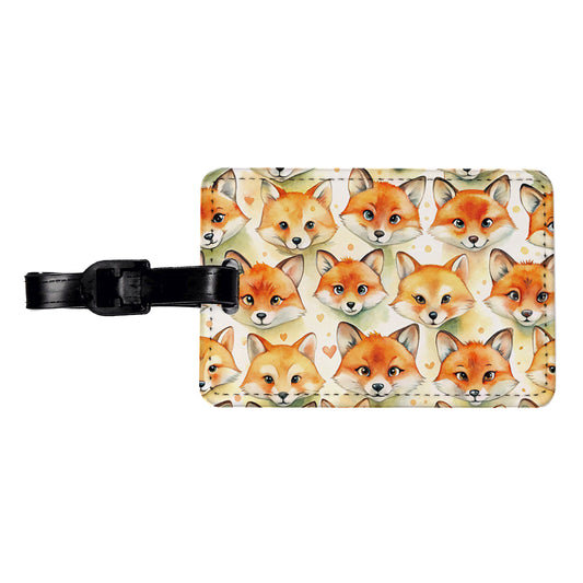 Cute Fox Faces Watercolor Travel Faux Leather Luggage Tag
