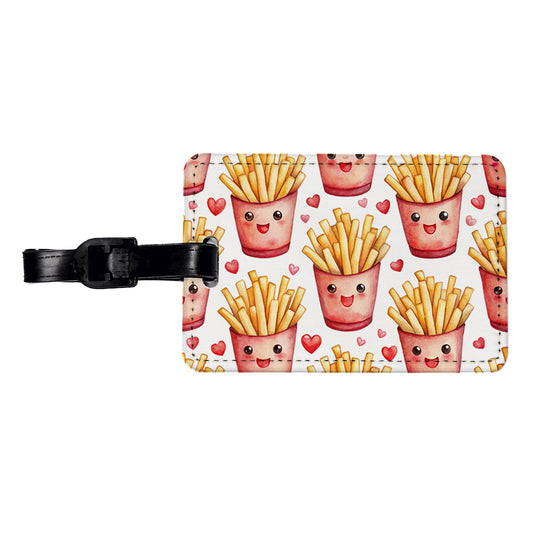 Cute French Fries Hearts Watercolor Travel Faux Leather Luggage Tag