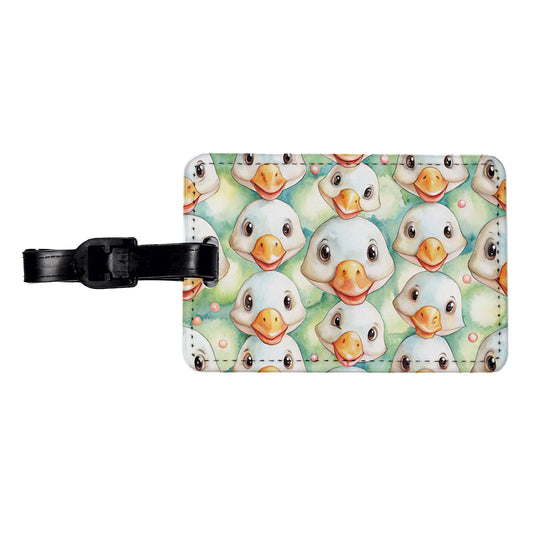 Cute Geese Faces Watercolor Travel Faux Leather Luggage Tag