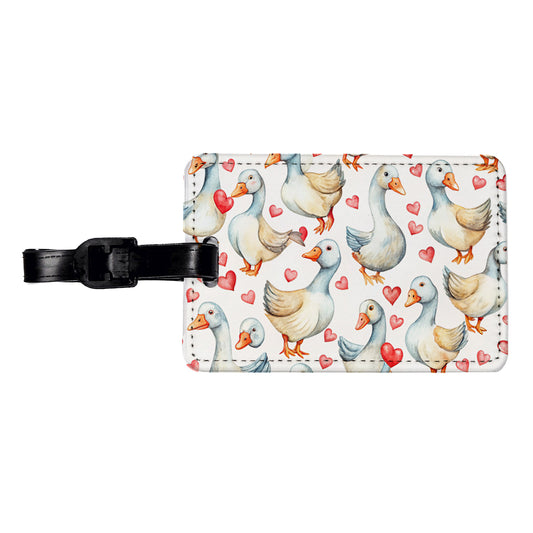 Cute Geese Hearts Watercolor Travel Faux Leather Luggage Tag