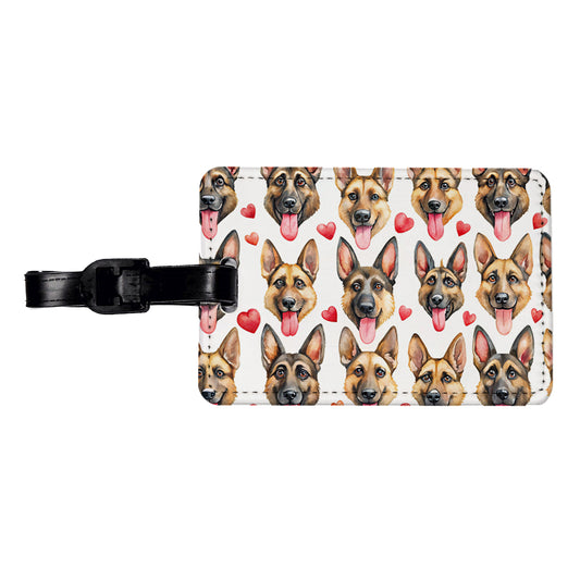 Cute German Shepherd Dog Faces Hearts Travel Faux Leather Luggage Tag