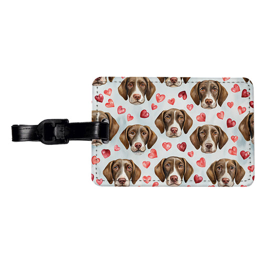 Cute German Shorthaired Pointer Dog Faces Hearts Travel Faux Leather Luggage Tag