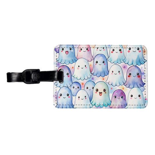Cute Ghosts Watercolor Travel Faux Leather Luggage Tag