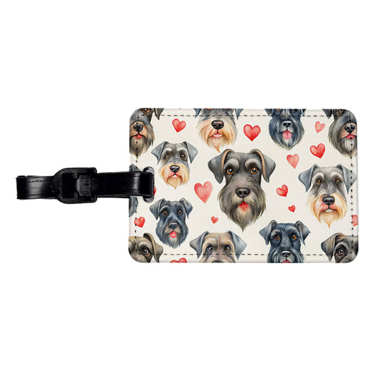 Cute Giant Schnauzer Dog Faces Hearts Travel Faux Leather Luggage Tag