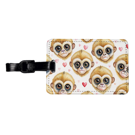 Cute Gibbons Faces Hearts Travel Faux Leather Luggage Tag