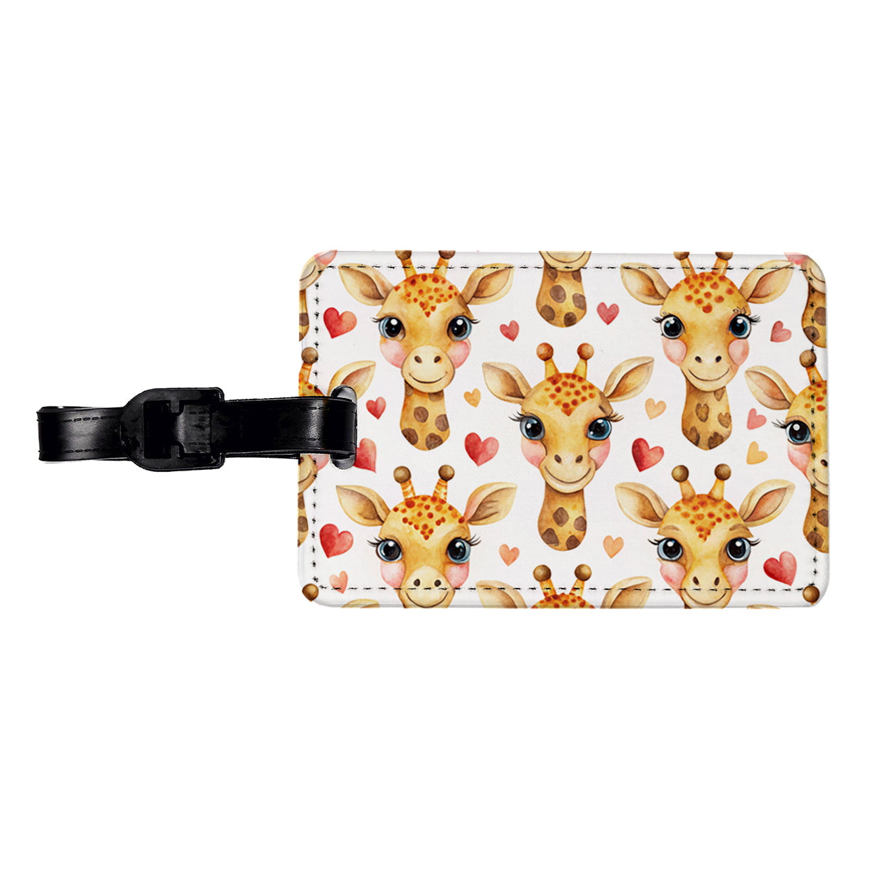 Cute Giraffe Faces Hearts Travel Faux Leather Luggage Tag
