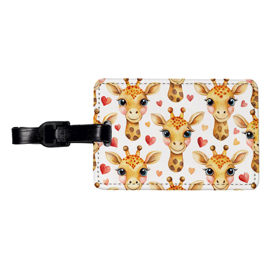 Cute Giraffe Faces Hearts Travel Faux Leather Luggage Tag