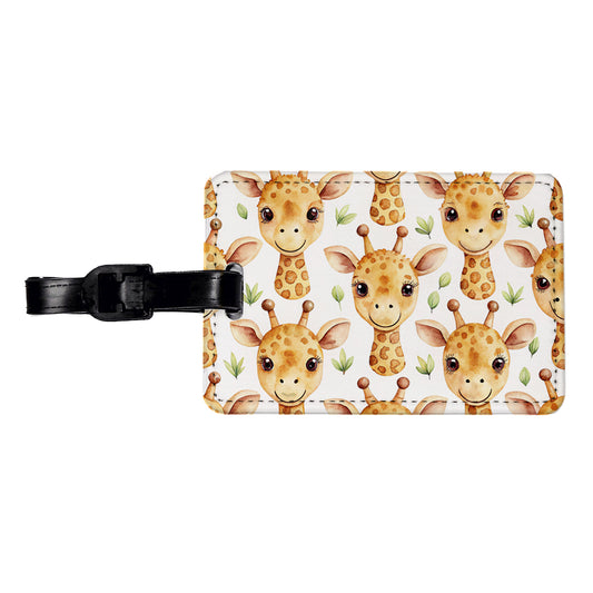 Cute Giraffe Faces Watercolor Travel Faux Leather Luggage Tag