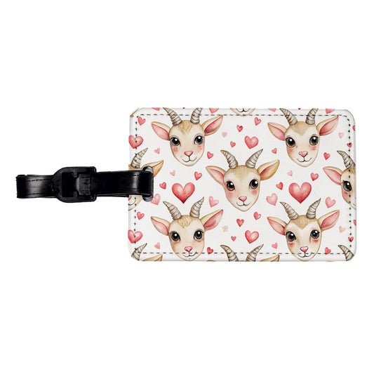 Cute Goat Faces Hearts Watercolor Travel Faux Leather Luggage Tag