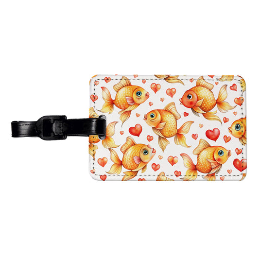 Cute Gold Fish Hearts Watercolor Travel Faux Leather Luggage Tag