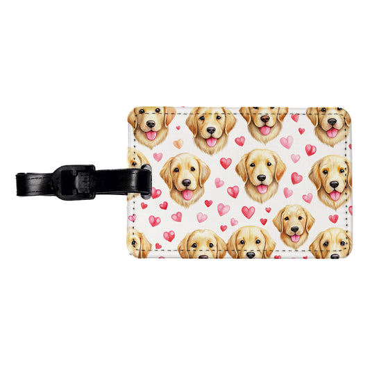 Cute Golden Retriever Dog Faces Hearts Travel Faux Leather Luggage Tag