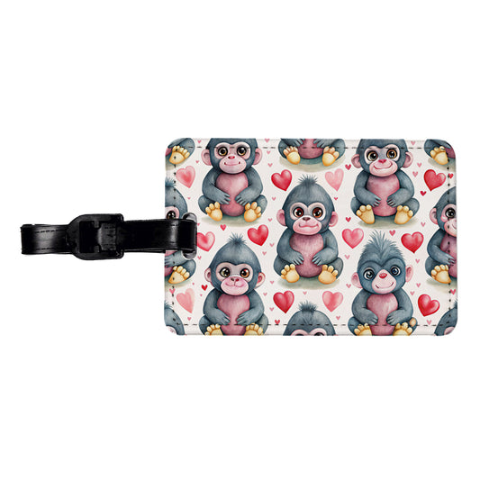 Cute Gorillas Hearts Watercolor Travel Faux Leather Luggage Tag
