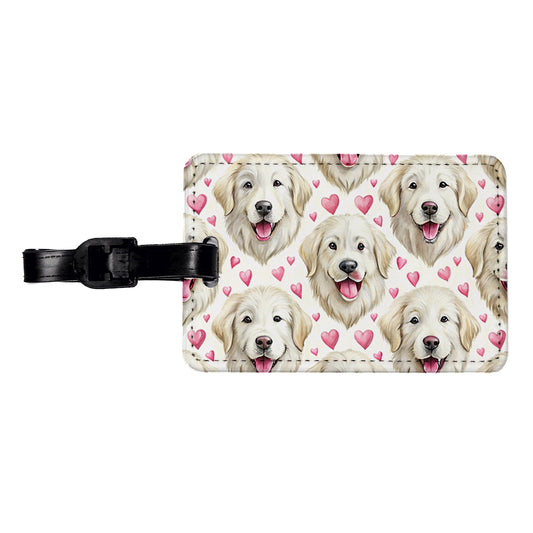 Cute Great Pyrenees Dog Faces Hearts Travel Faux Leather Luggage Tag