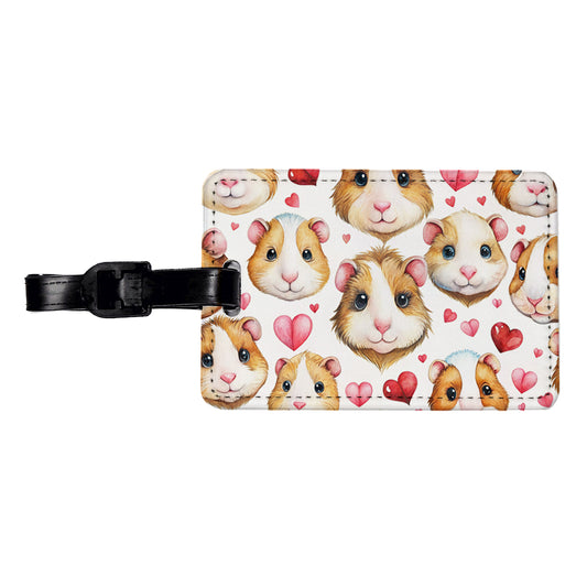 Cute Guinea Pig Faces Hearts Travel Faux Leather Luggage Tag