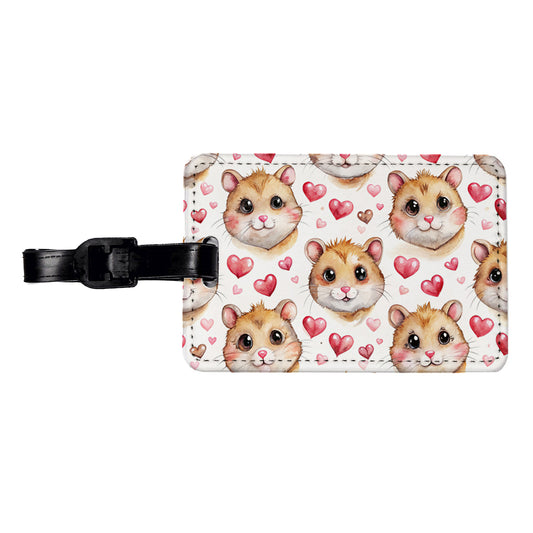 Cute Hamster Faces Hearts Travel Faux Leather Luggage Tag