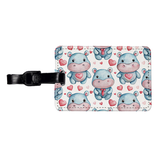 Cute Hippopotamus Hearts Watercolor Travel Faux Leather Luggage Tag