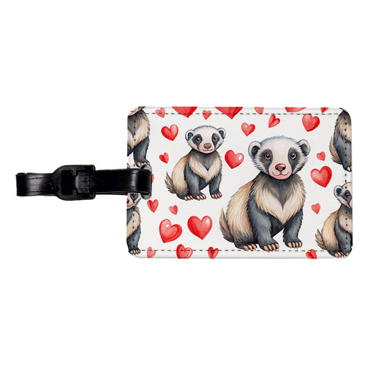 Cute Honey Badger Hearts Watercolor Travel Faux Leather Luggage Tag