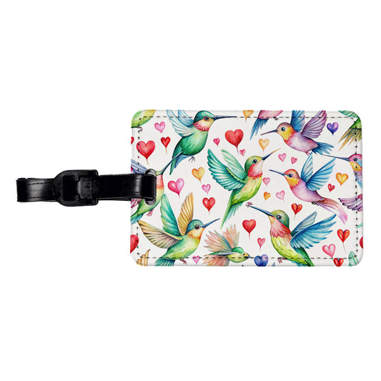 Cute Hummingbirds Hearts Watercolor Travel Faux Leather Luggage Tag