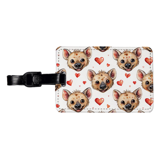 Cute Hyenas Faces Hearts Watercolor Travel Faux Leather Luggage Tag