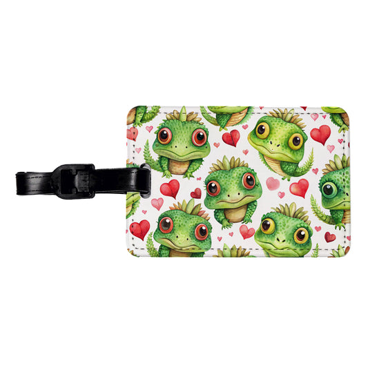 Cute Iguanas Hearts Watercolor Travel Faux Leather Luggage Tag