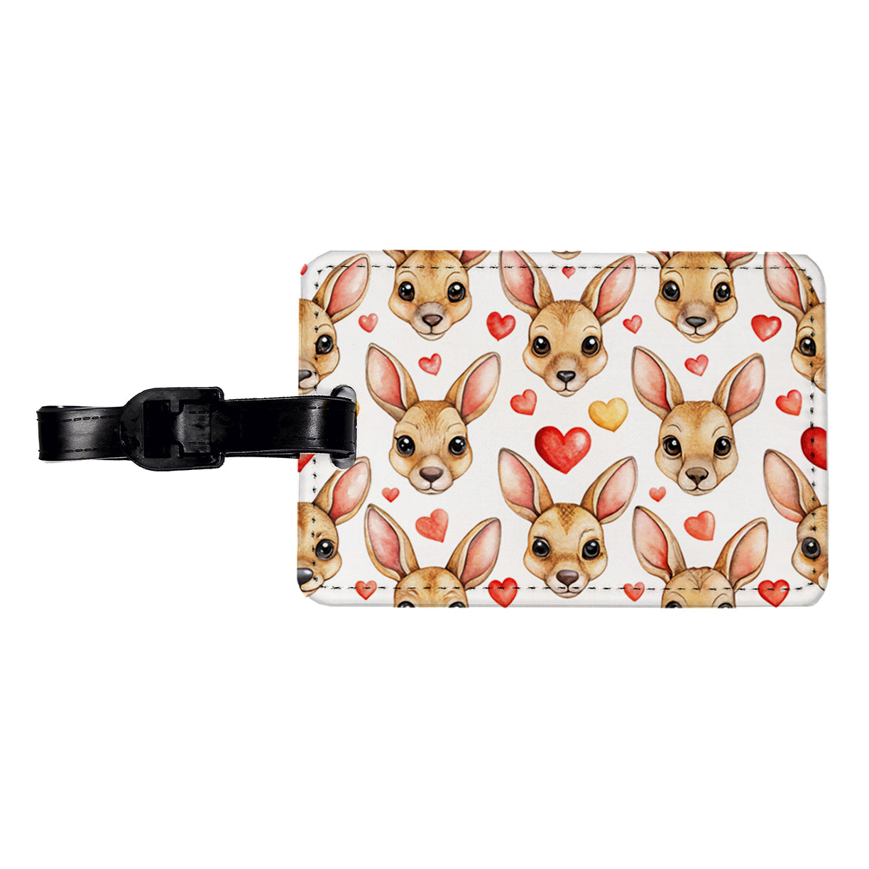 Cute Kangaroo Faces Hearts Travel Faux Leather Luggage Tag
