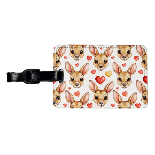 Cute Kangaroo Faces Hearts Travel Faux Leather Luggage Tag