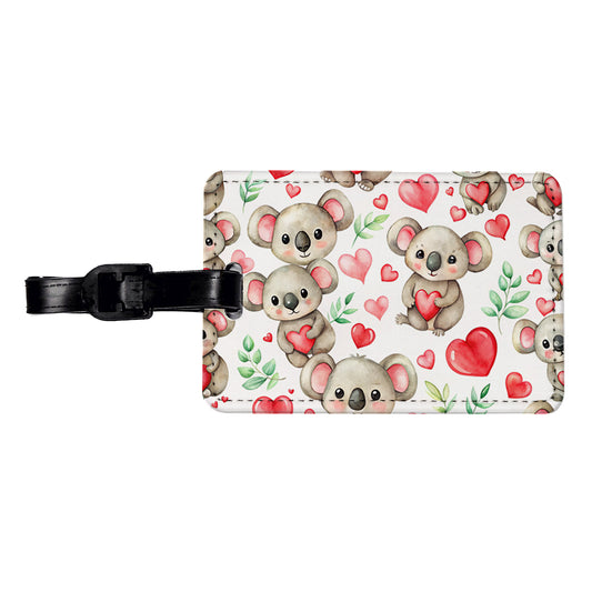 Cute Koala Bears Hearts Watercolor Travel Faux Leather Luggage Tag