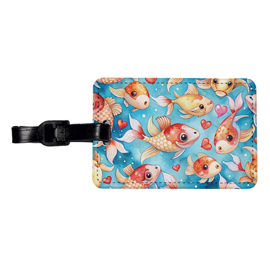 Cute Koi Fishes Hearts Watercolor Travel Faux Leather Luggage Tag