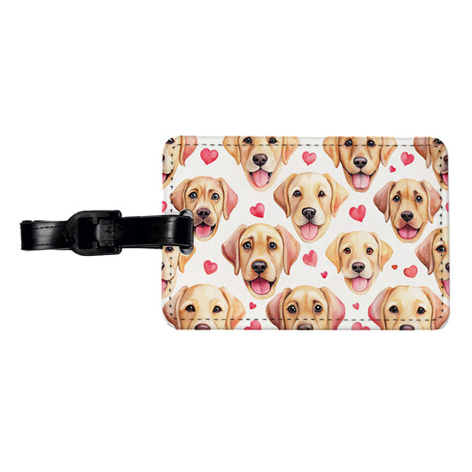 Cute Labrador Retriever Dog Faces Hearts Travel Faux Leather Luggage Tag