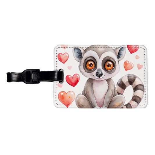 Cute Lemur Hearts Watercolor Travel Faux Leather Luggage Tag