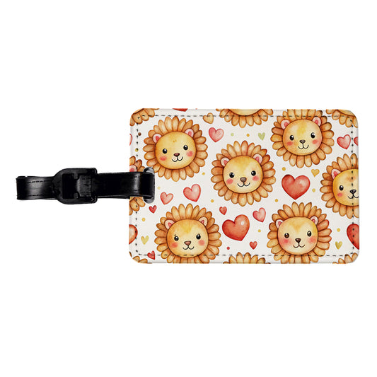 Cute Lion Faces Hearts Watercolor Travel Faux Leather Luggage Tag