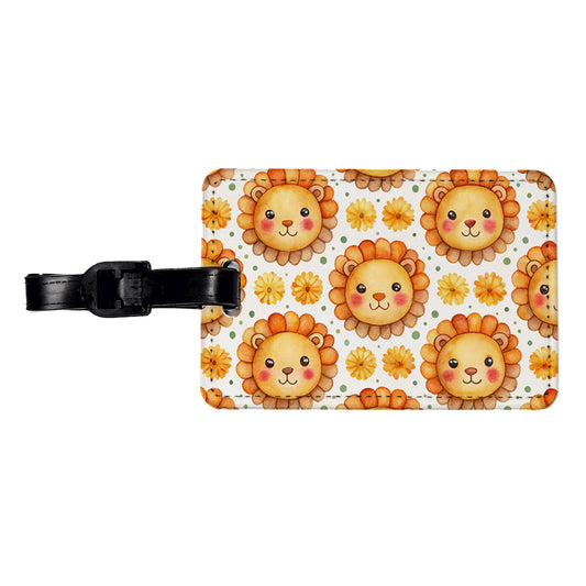 Cute Lion Faces Watercolor Travel Faux Leather Luggage Tag