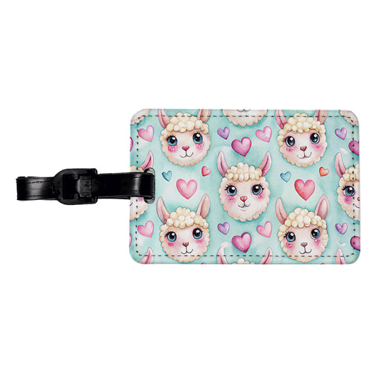 Cute Llama Faces Hearts Watercolor Travel Faux Leather Luggage Tag